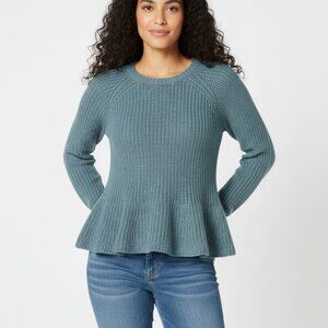 Anthropologie Ella Moss Junior's X-Small Blue Flounce Hem Crop Body Sweater EUC